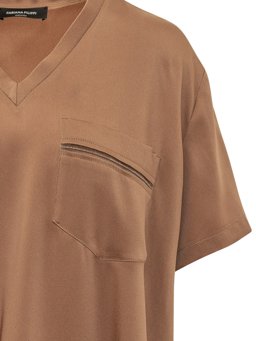 Brown Solid V Neck Top 3