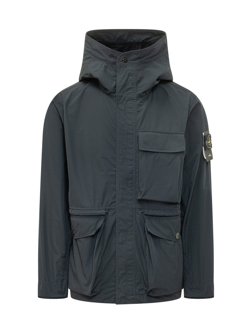 Dark Blue Solid Hood Jacket 1