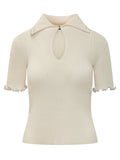 White Knitted Shirt Collar Top 1