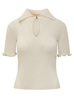 White Knitted Shirt Collar Top 1
