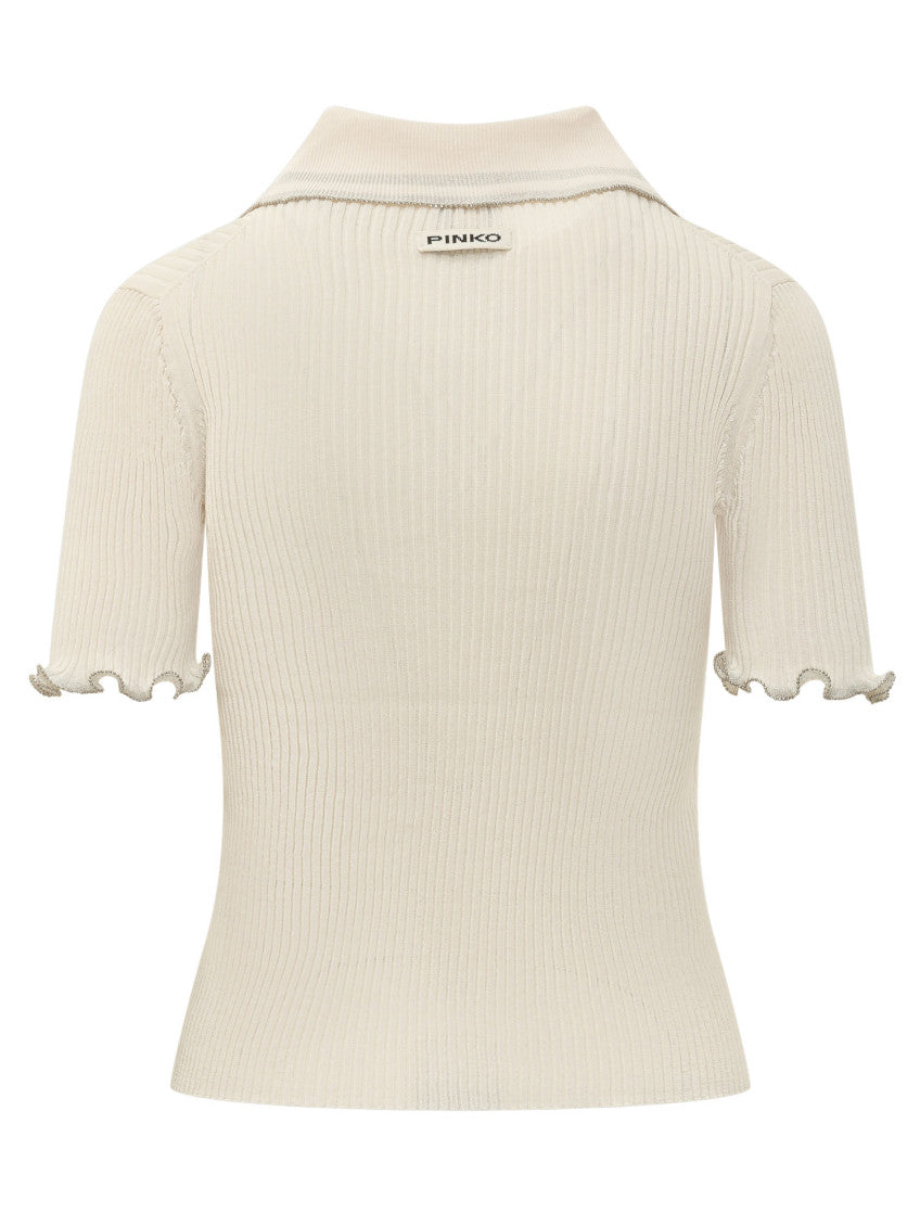 White Knitted Shirt Collar Top 2