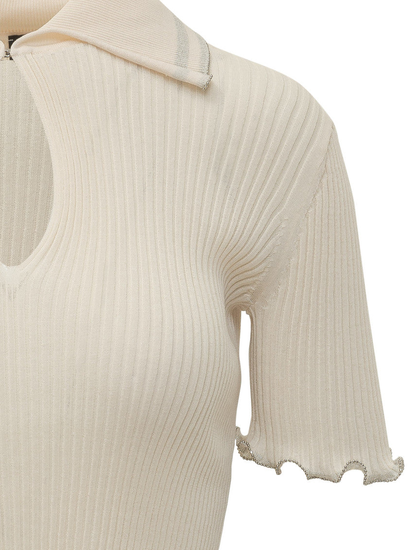 White Knitted Shirt Collar Top 3