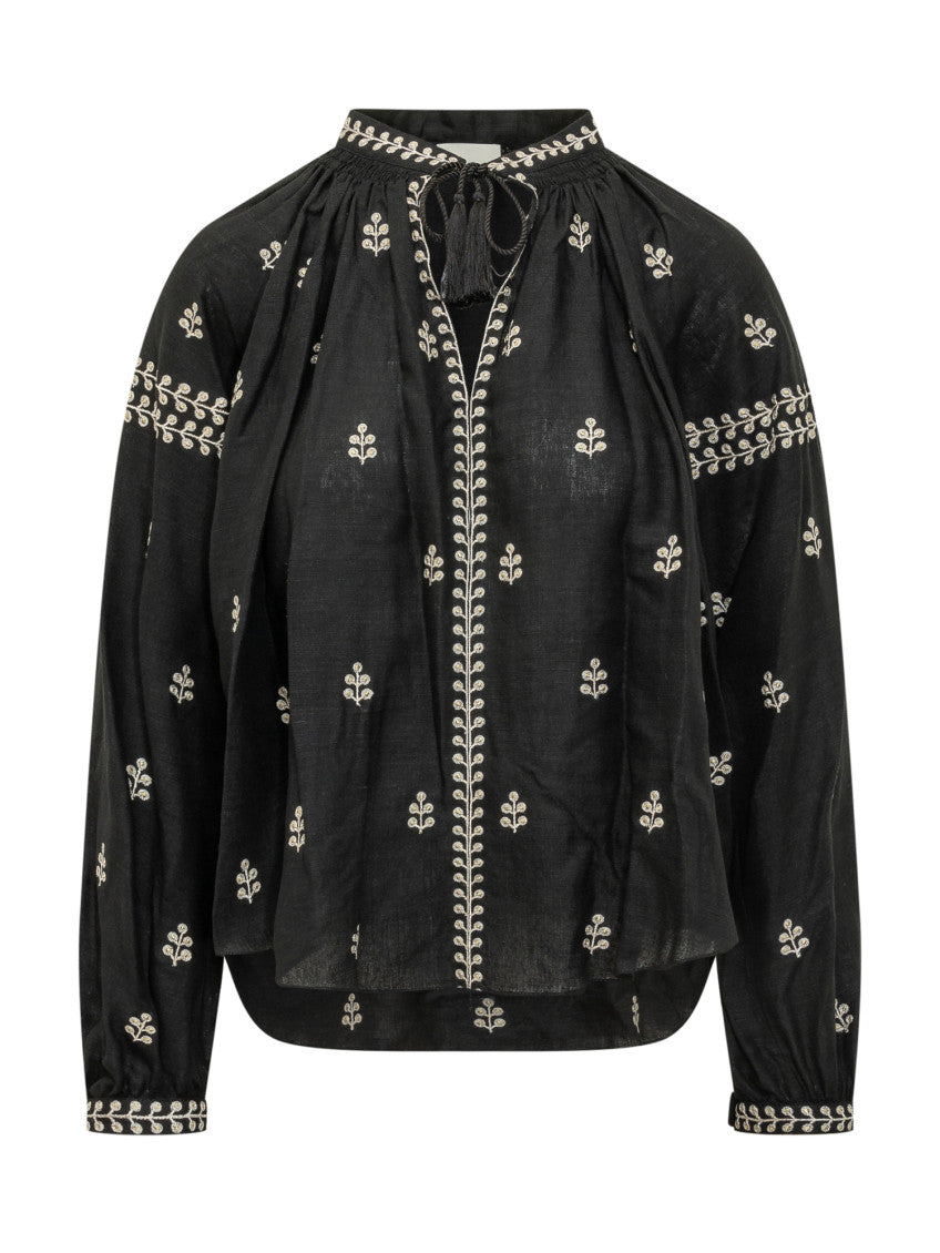 Black Embroidered Band Collar Top 1