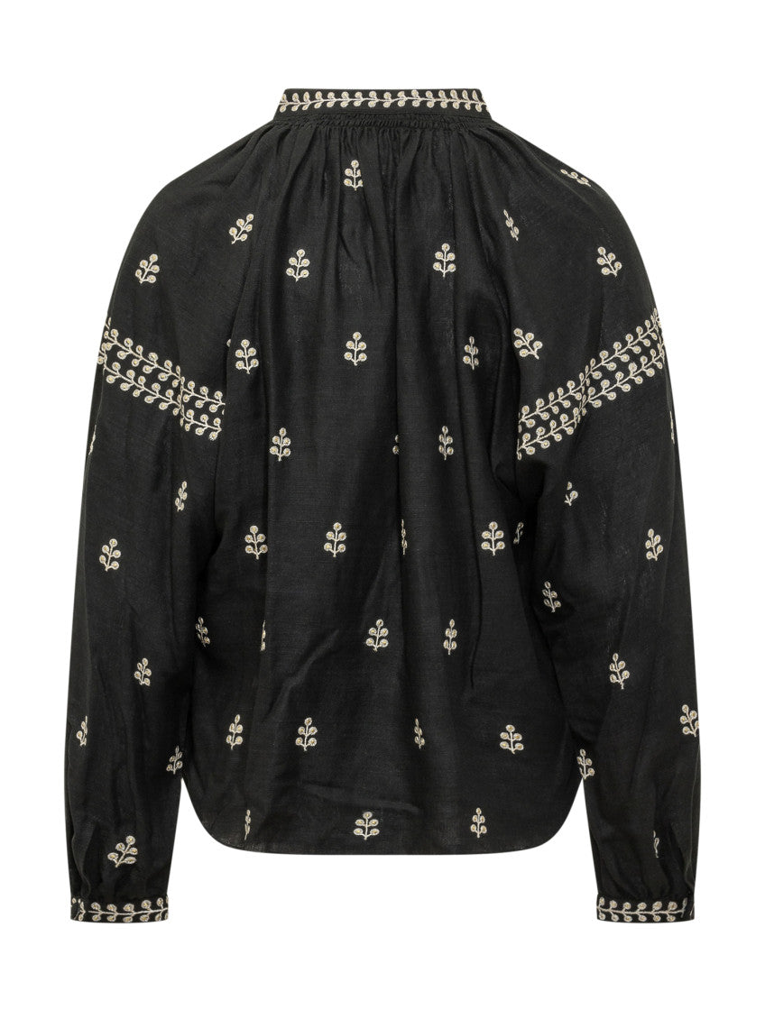 Black Embroidered Band Collar Top 2