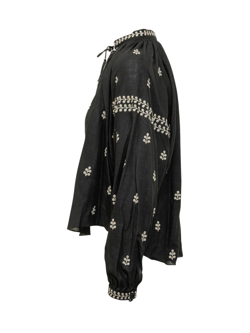 Black Embroidered Band Collar Top 3