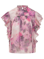 Pink Printed Mock Collar Top 1