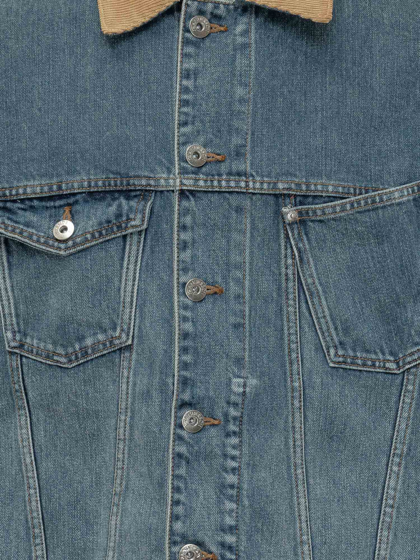 Blue Solid Shirt Collar Jacket 3