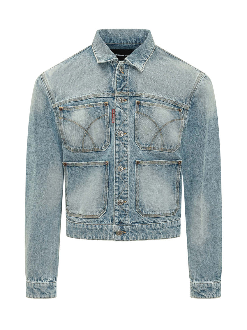Light Blue Solid Shirt Collar Jacket 1