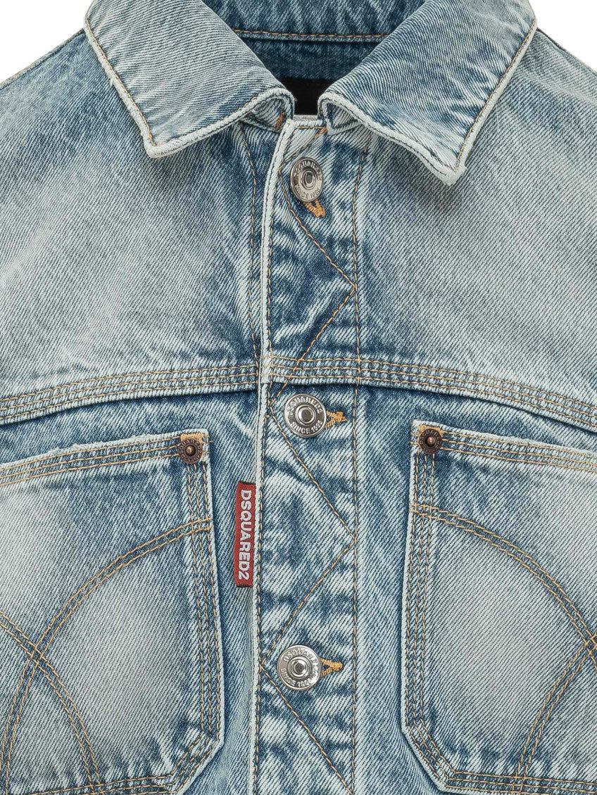 Light Blue Solid Shirt Collar Jacket 3