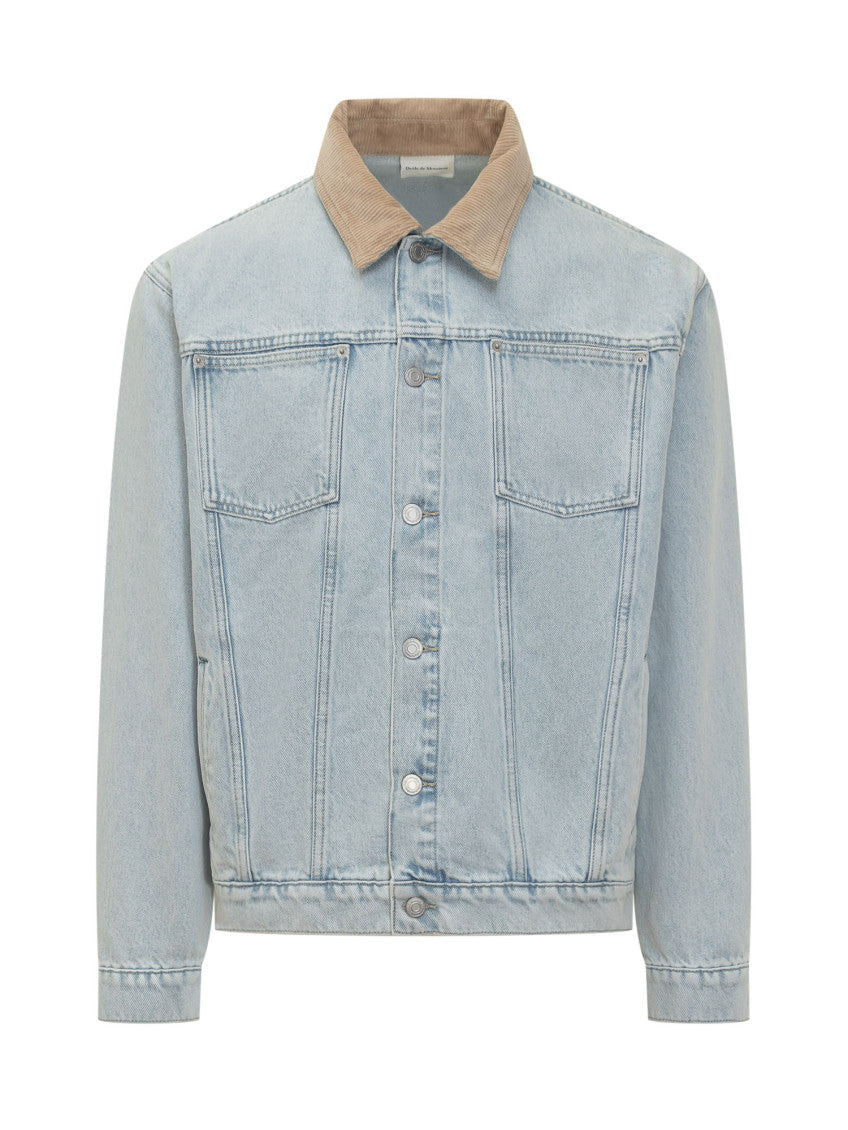 Light Blue Solid Shirt Collar Jacket 1