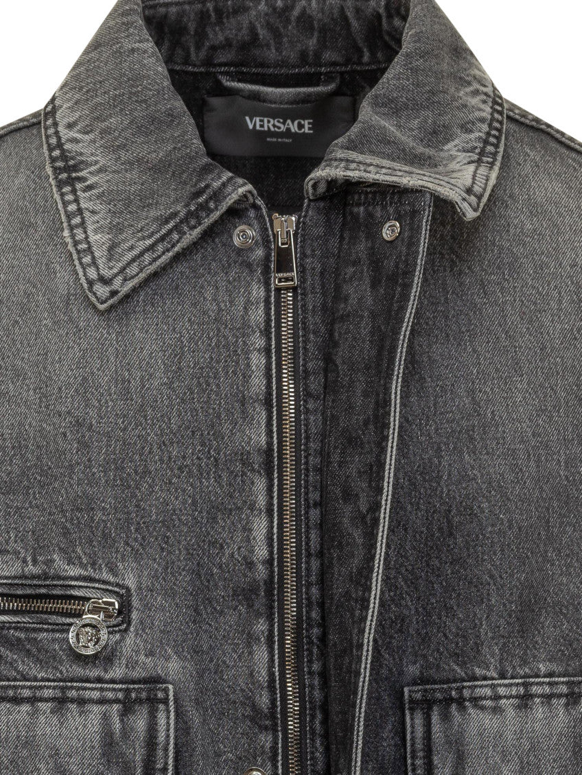 Black Solid Shirt Collar Jacket 3