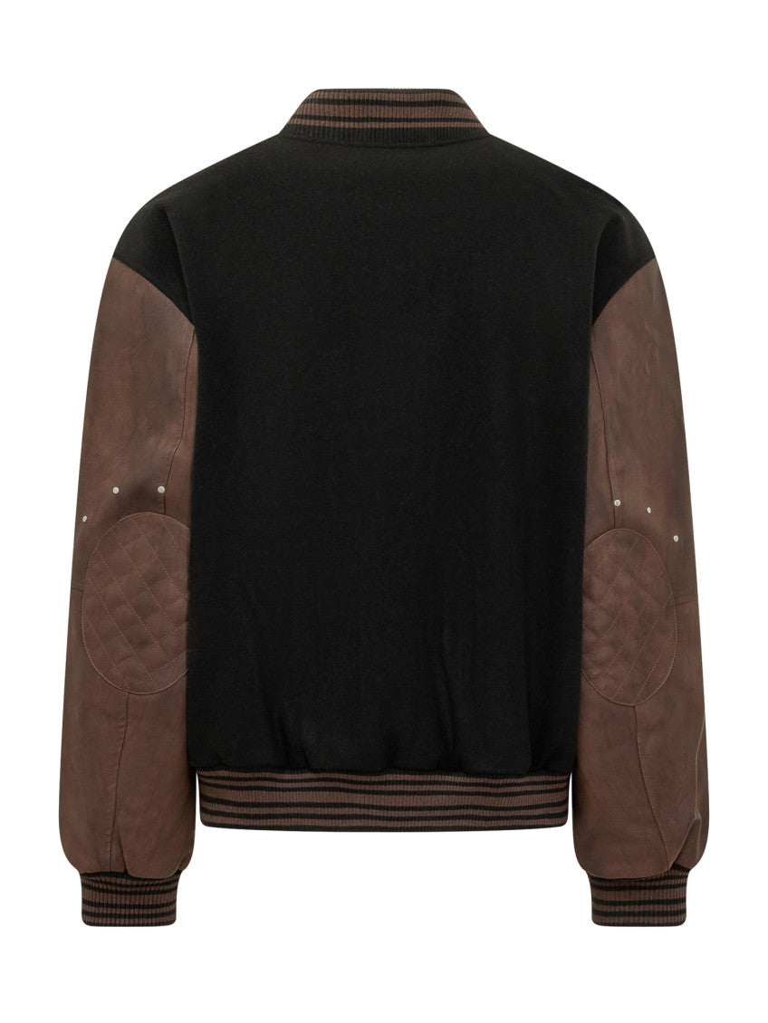 Black Color Block Band Collar Jacket 4