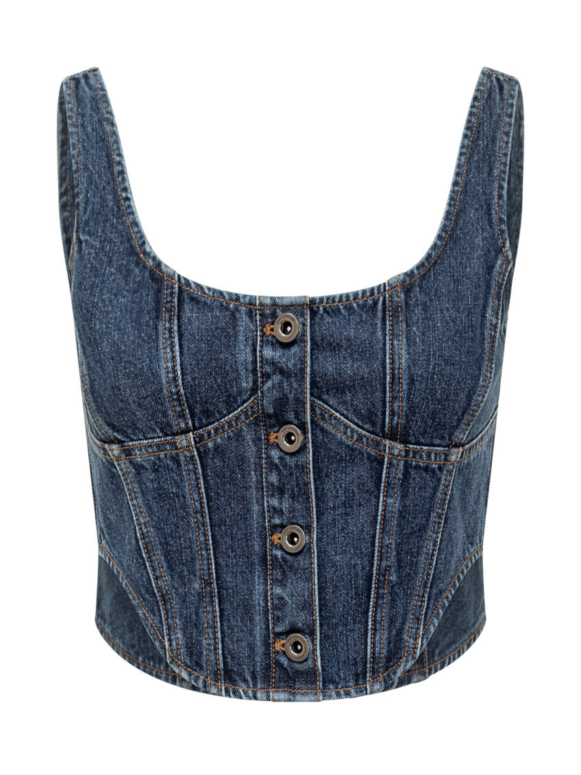 Blue Solid Scoop Neck Top 1