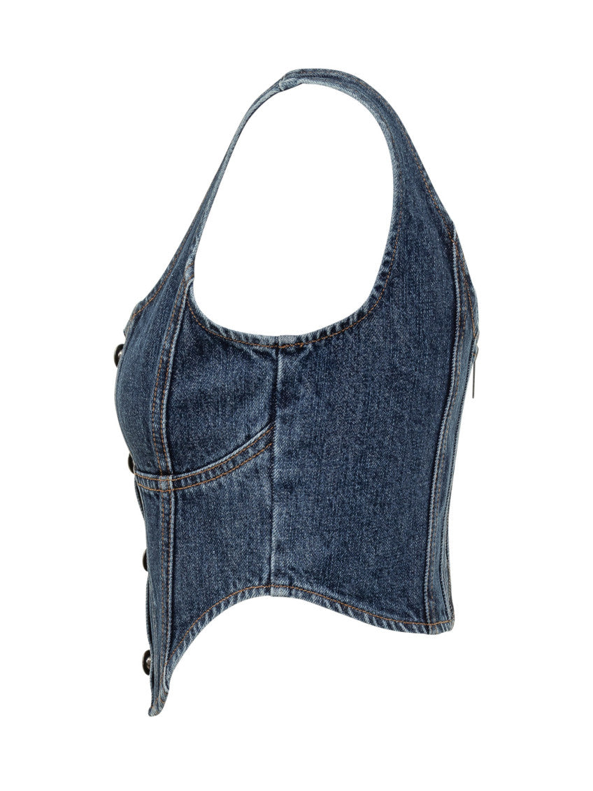 Blue Solid Scoop Neck Top 3