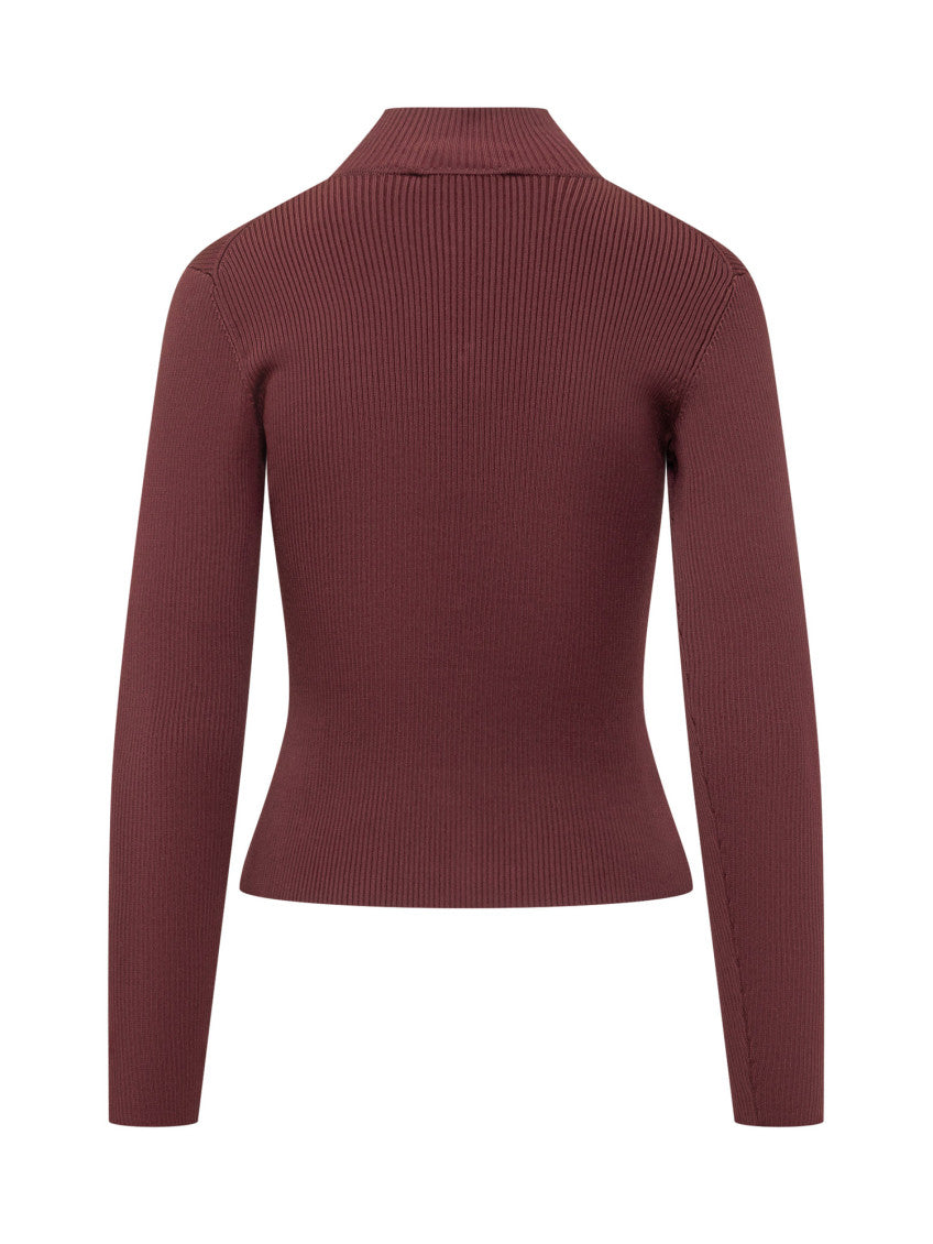 Red Knitted Mock Collar Top 2