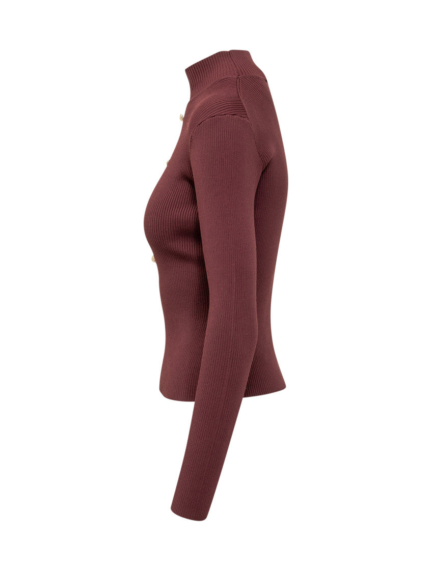 Red Knitted Mock Collar Top 3