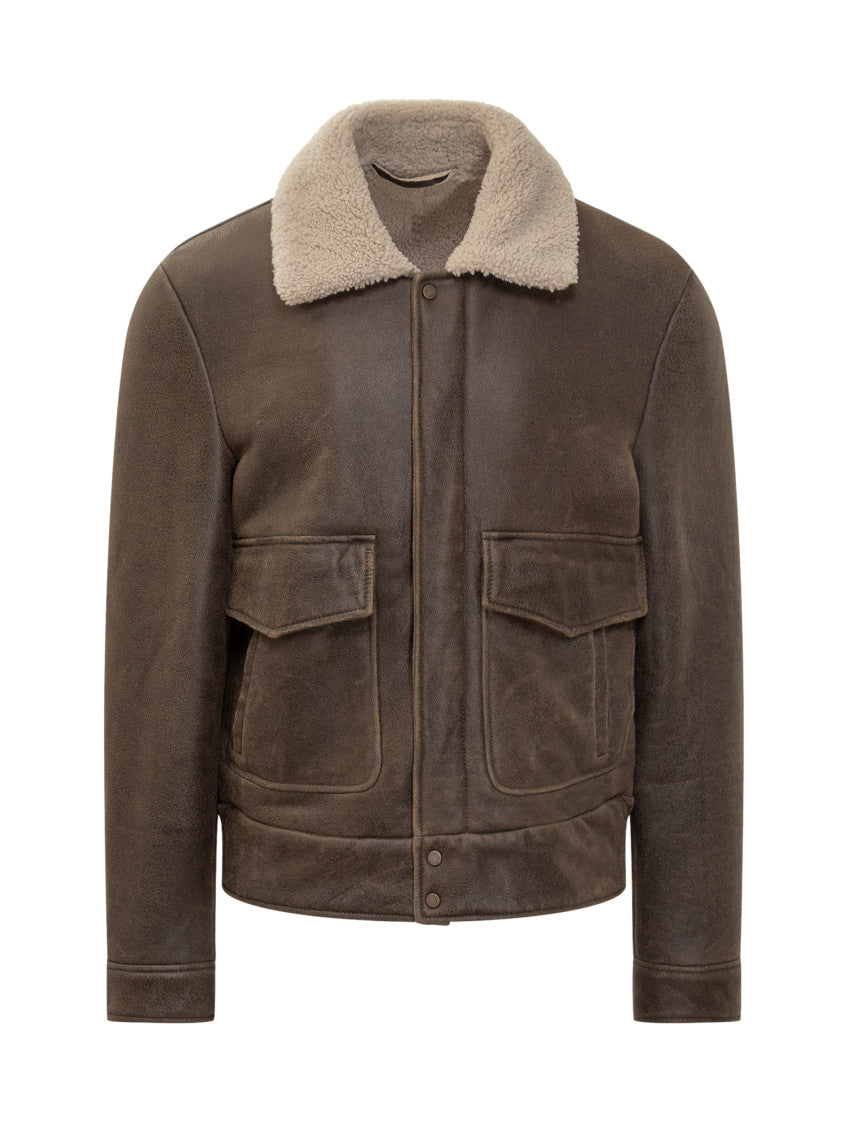 Brown Solid Shirt Collar Jacket 1