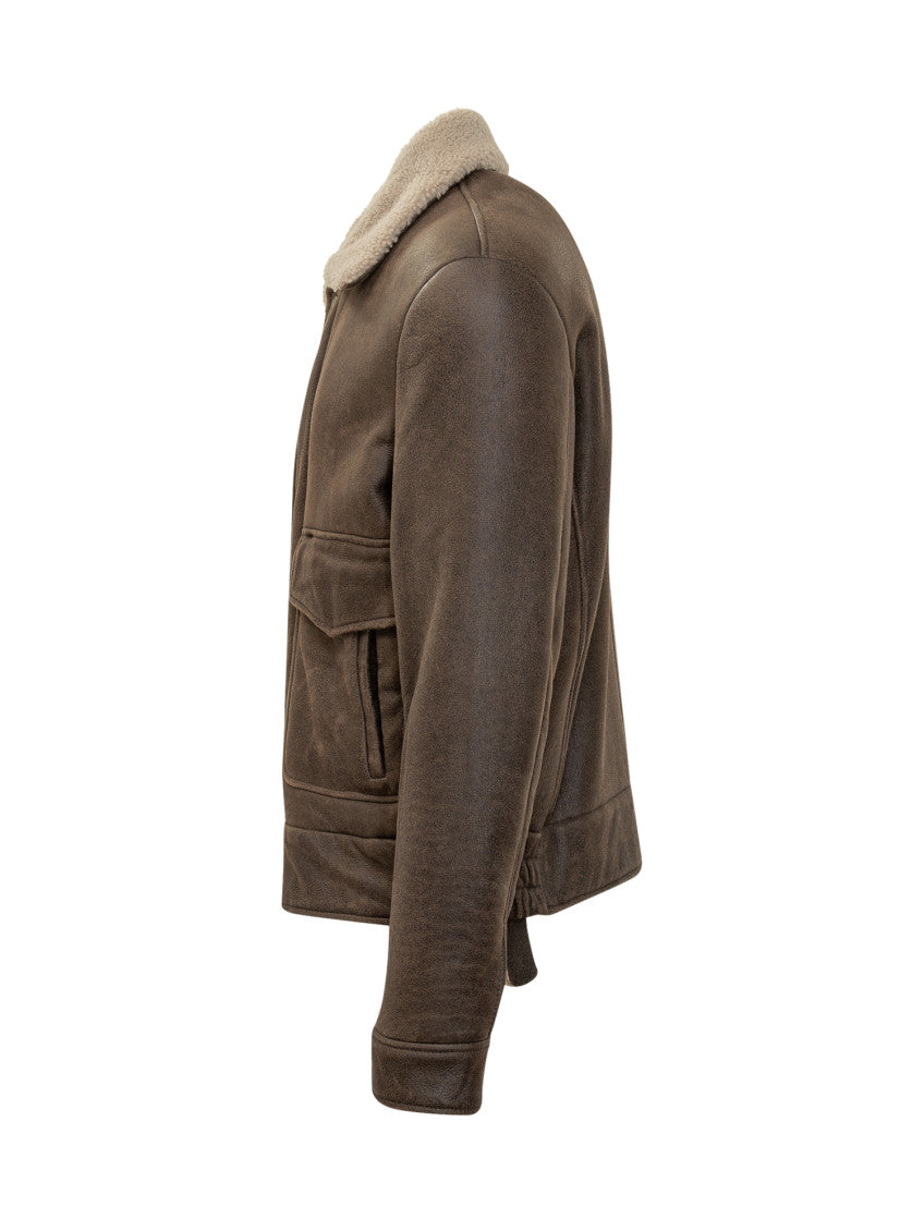 Brown Solid Shirt Collar Jacket 2
