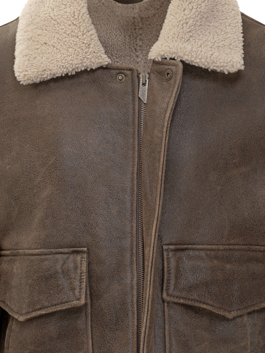 Brown Solid Shirt Collar Jacket 3