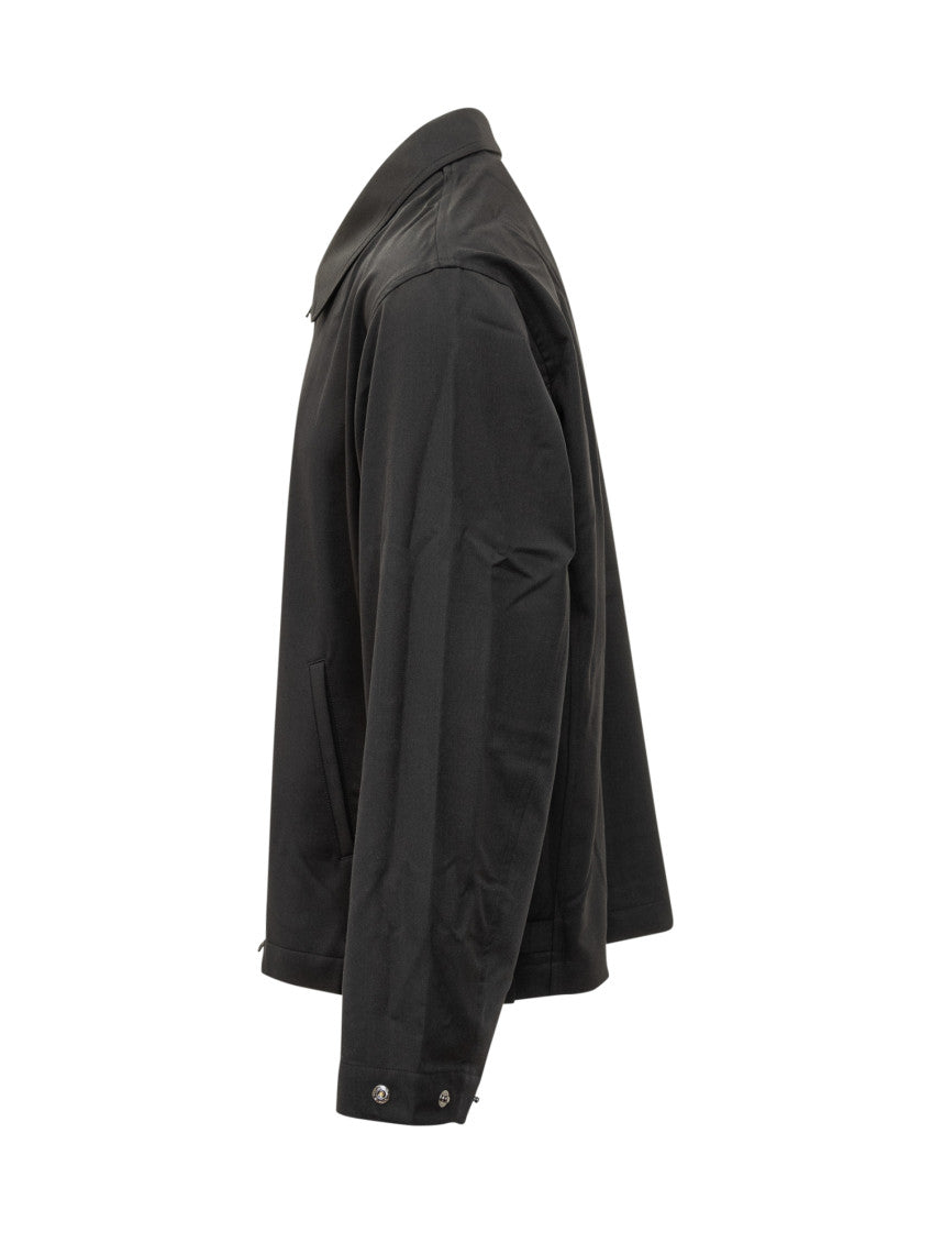 Black Solid Shirt Collar Jacket 2