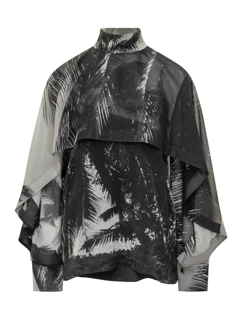 Black Printed Mock Collar Top 1