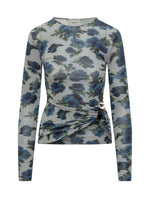 Blue Printed Crew Neck Top 1