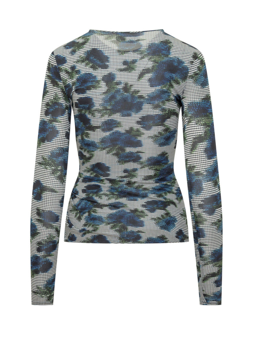 Blue Printed Crew Neck Top 2