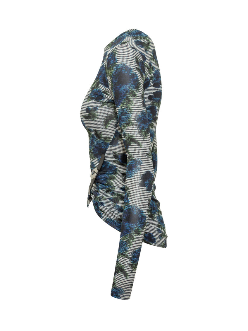 Blue Printed Crew Neck Top 3