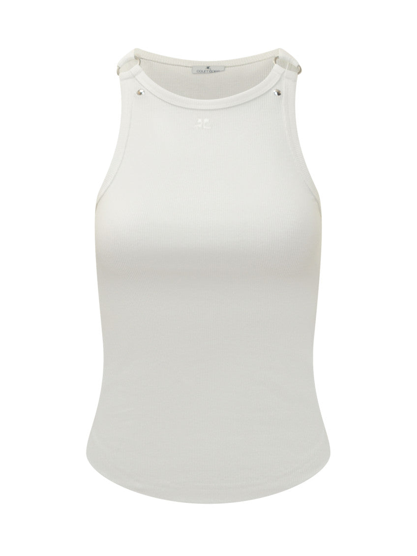 White Solid Round Neck Tank Top 1