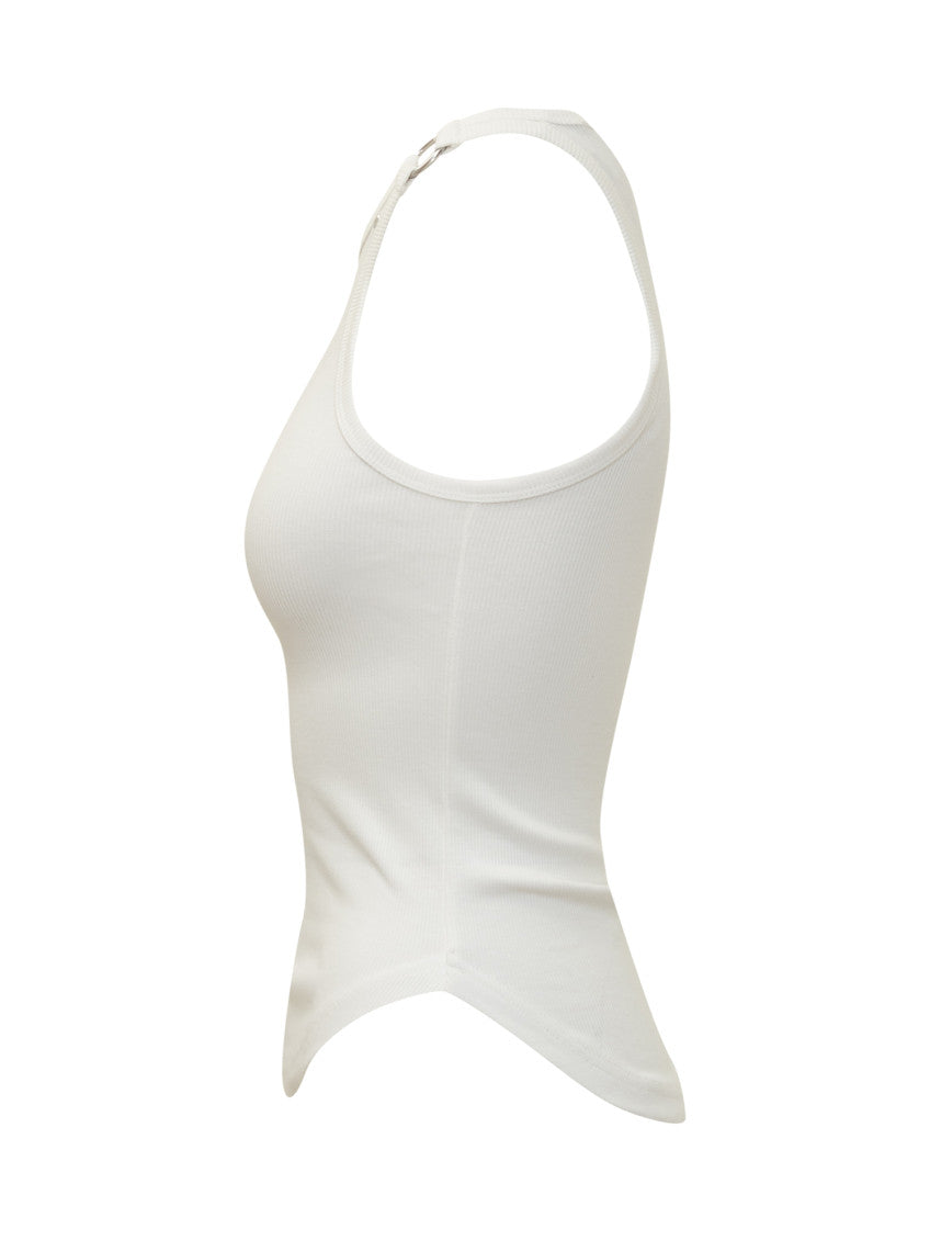 White Solid Round Neck Tank Top 3