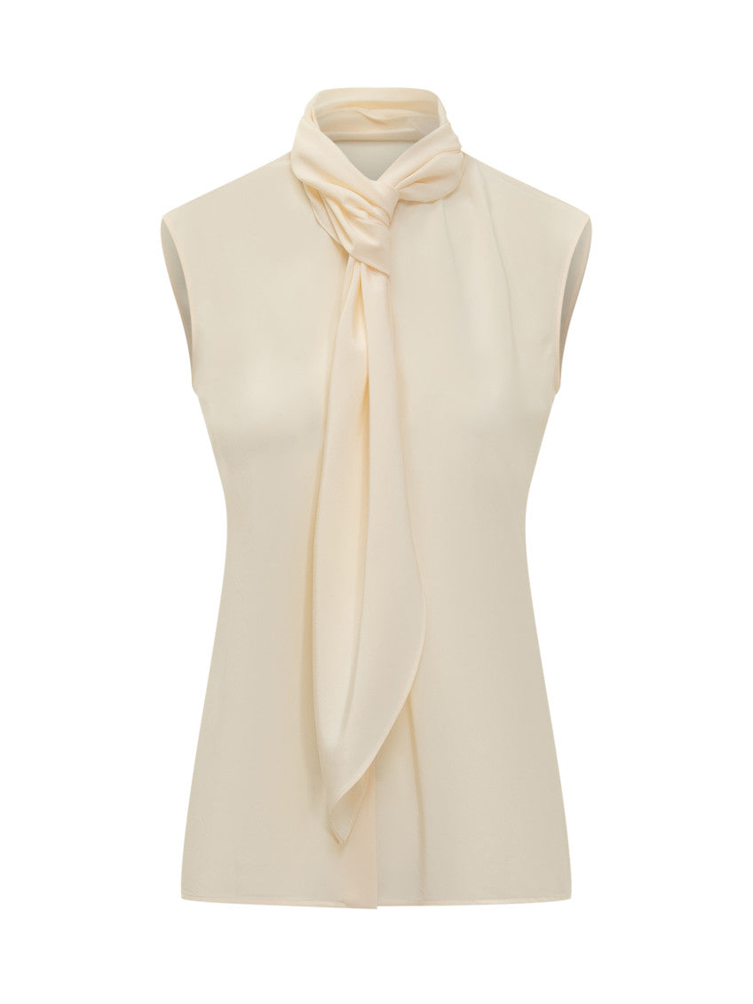 Beige Solid Shawl Neck Top 1