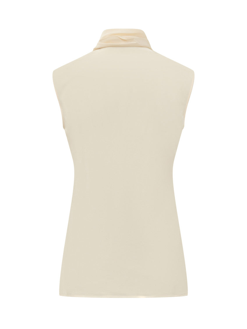 Beige Solid Shawl Neck Top 2