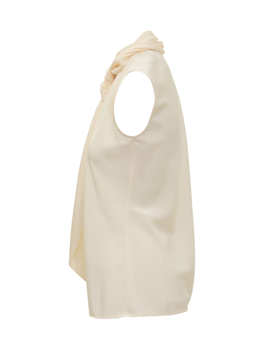 Beige Solid Shawl Neck Top 3
