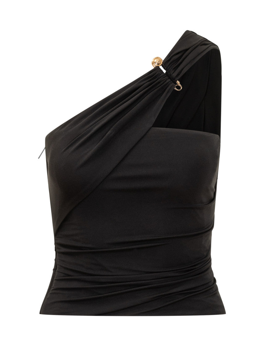 Black Solid One Shoulder Top 1