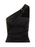 Black Solid One Shoulder Top 1