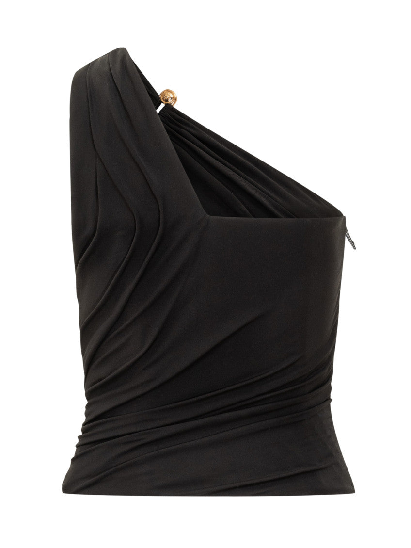 Black Solid One Shoulder Top 2