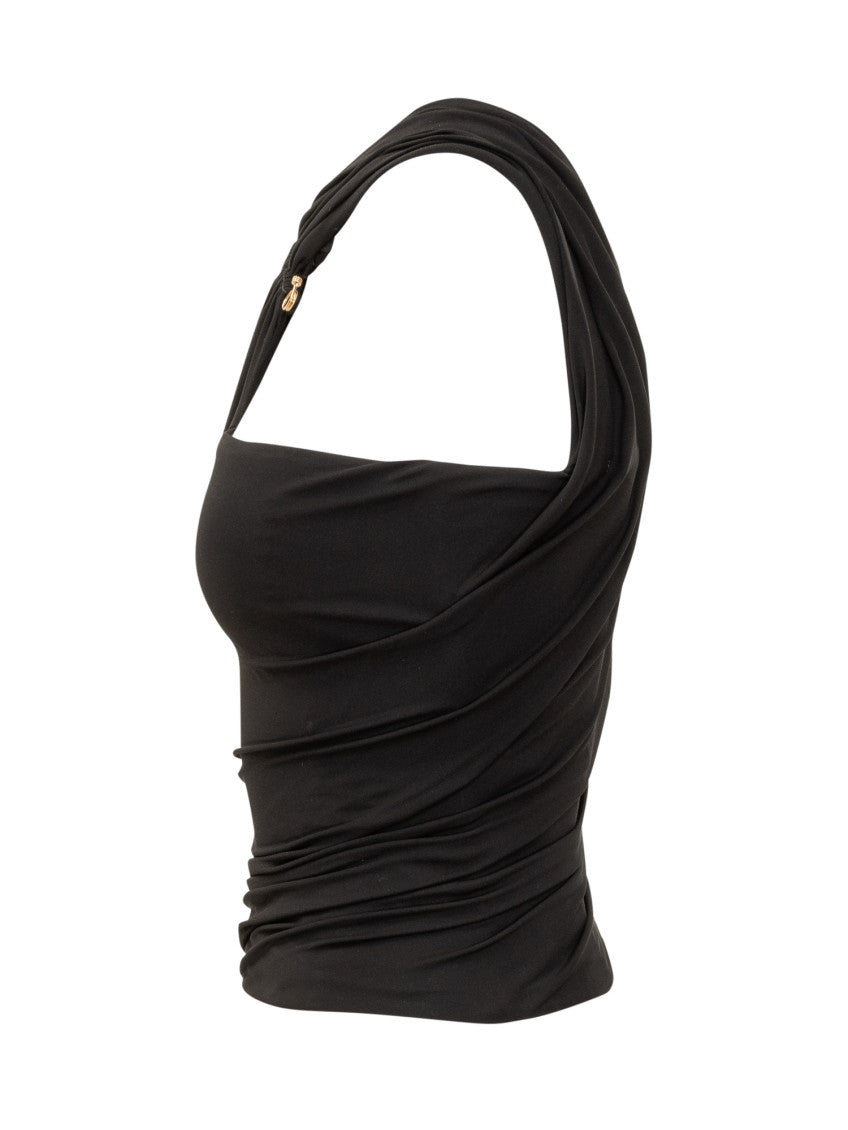 Black Solid One Shoulder Top 3