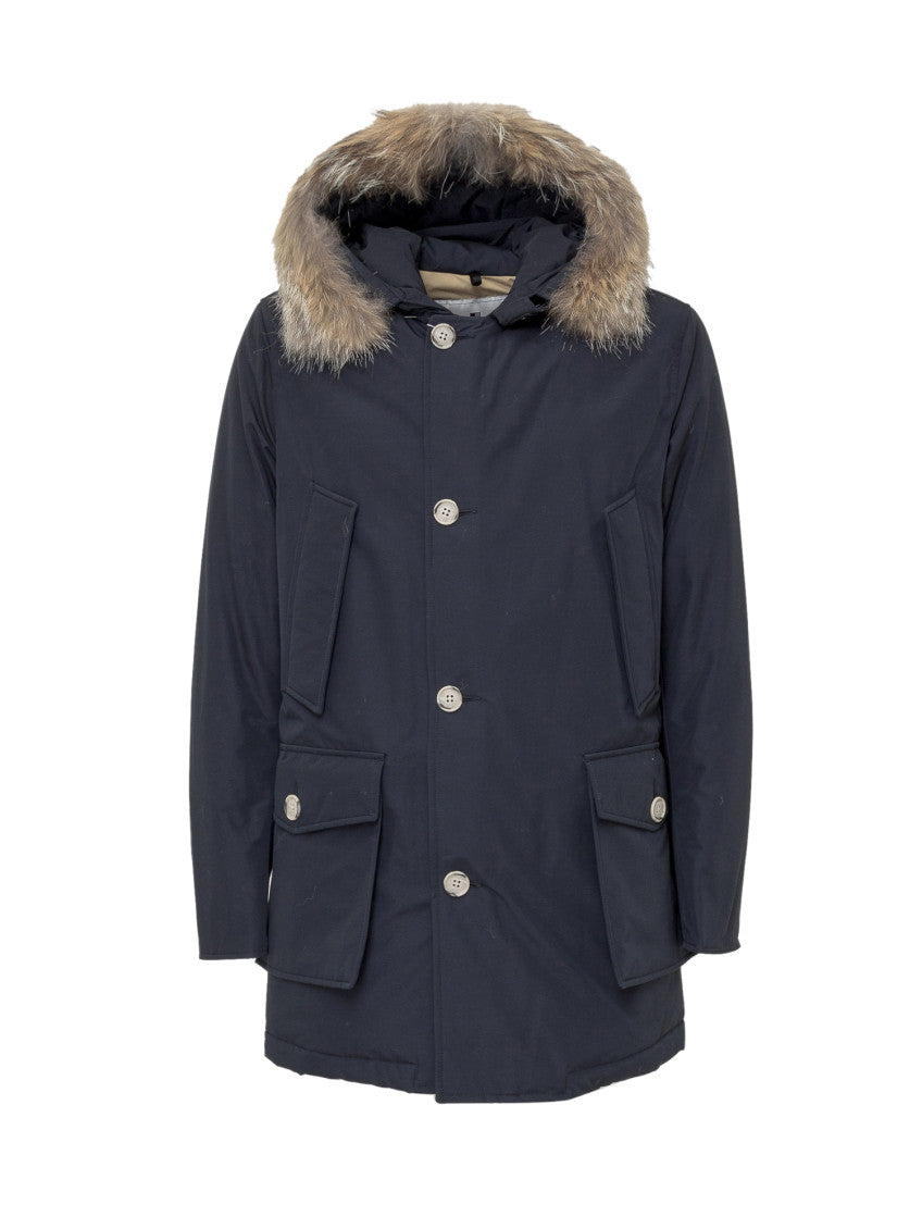 Dark Blue Solid Hood Jackets 1