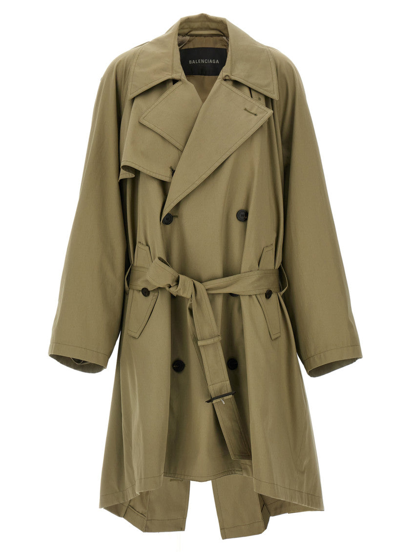 Beige Draped Neck Trench Coat 1