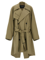 Beige Draped Neck Trench Coat 1