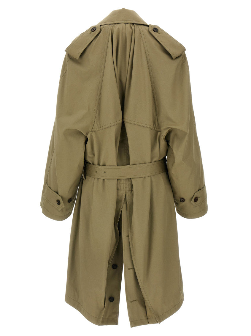 Beige Draped Neck Trench Coat 2