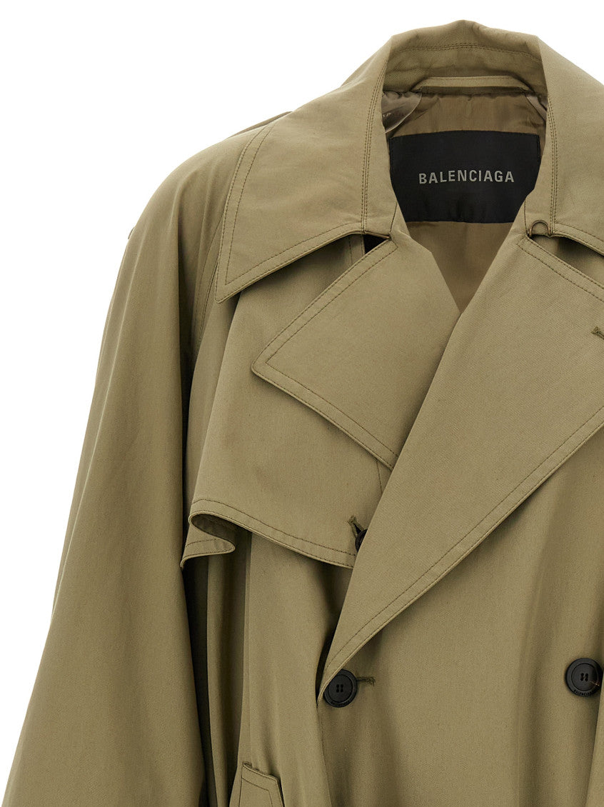 Beige Draped Neck Trench Coat 3