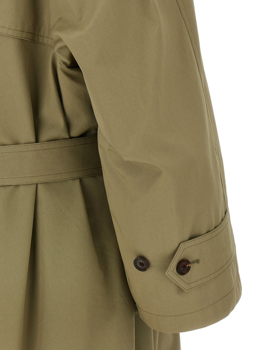 Beige Draped Neck Trench Coat 4