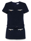 Navy Blue Belted Tweed Mini Dress 1
