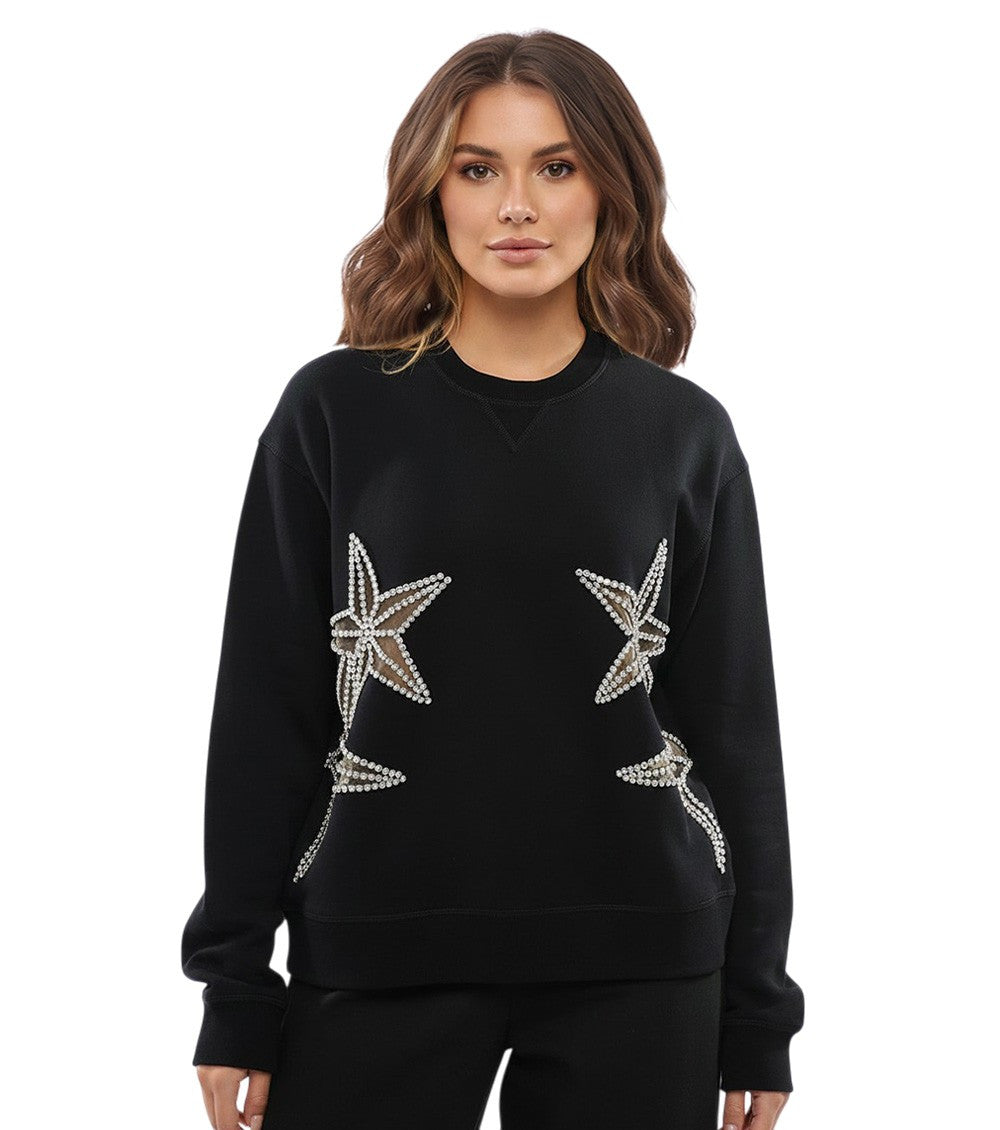 Black Embellished Crew Neck Sweatshirt 1