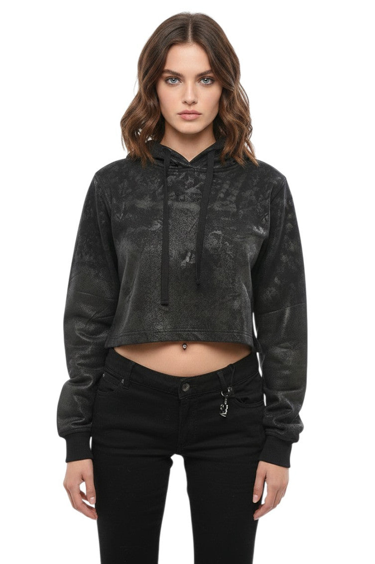 Black Textured Hood Sweatshirt 1