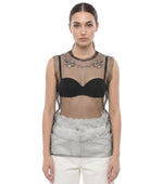 Black Embroidered Crew Neck Top 1