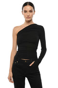 Black Solid One Shoulder Top 1