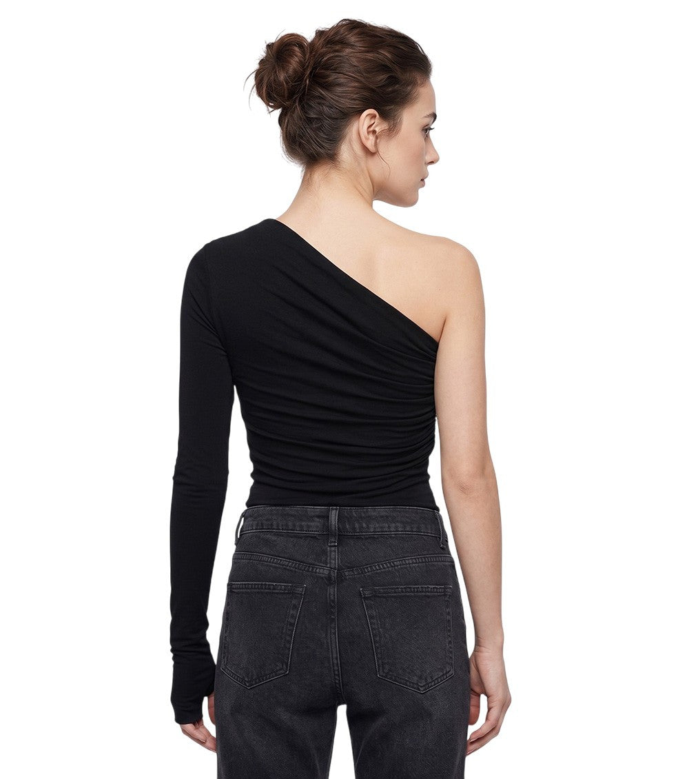 Black Solid One Shoulder Top 2