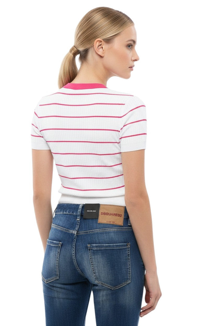 White Stripes Crew Neck Top 2